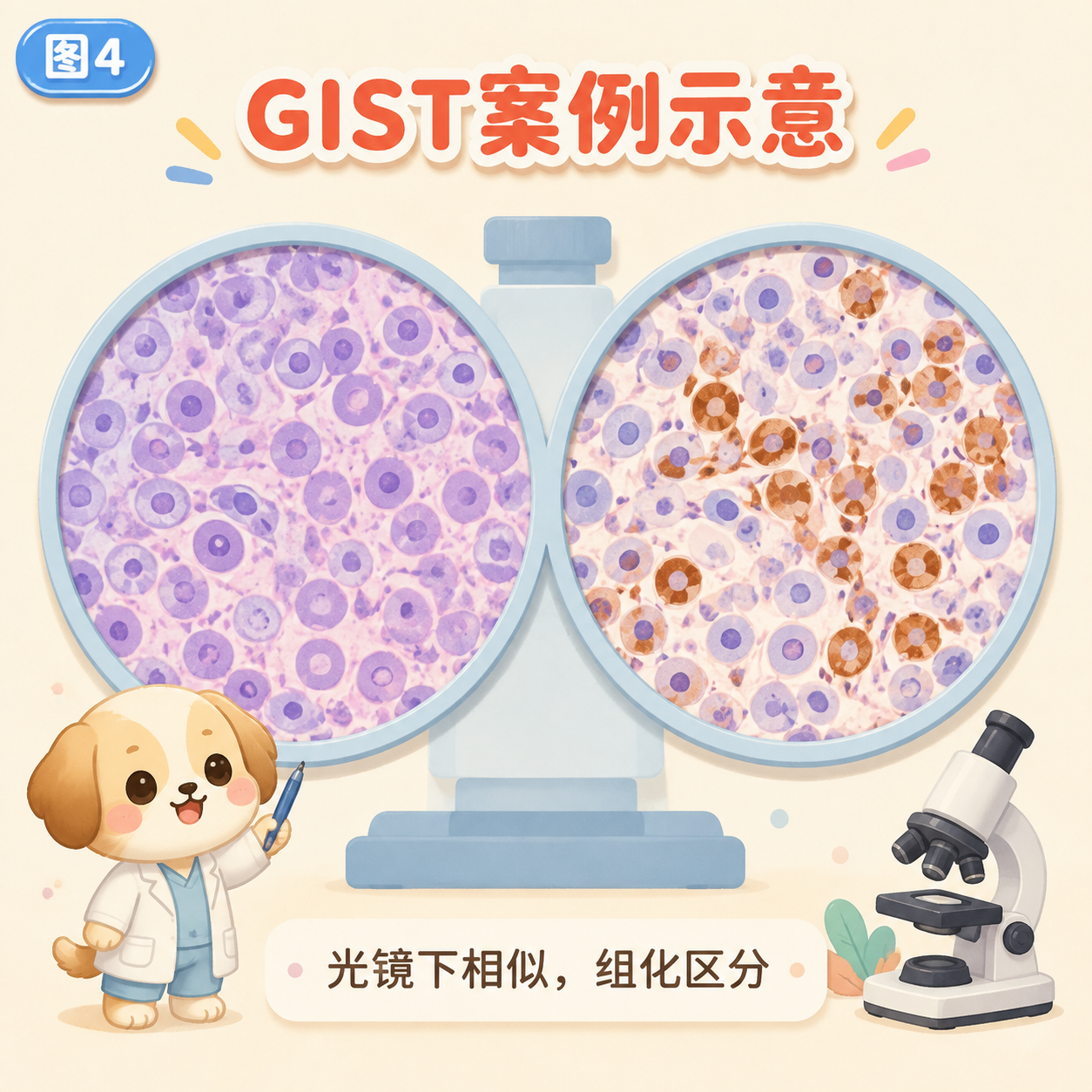 GIST案例：光镜下相似，组化区分