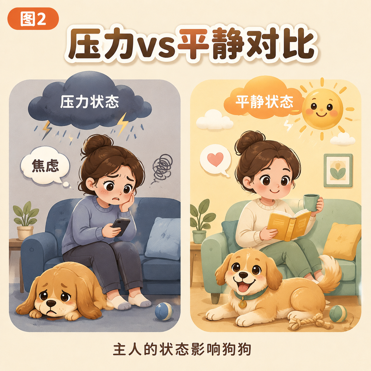 压力 vs 平静：主人的状态狗狗都知道