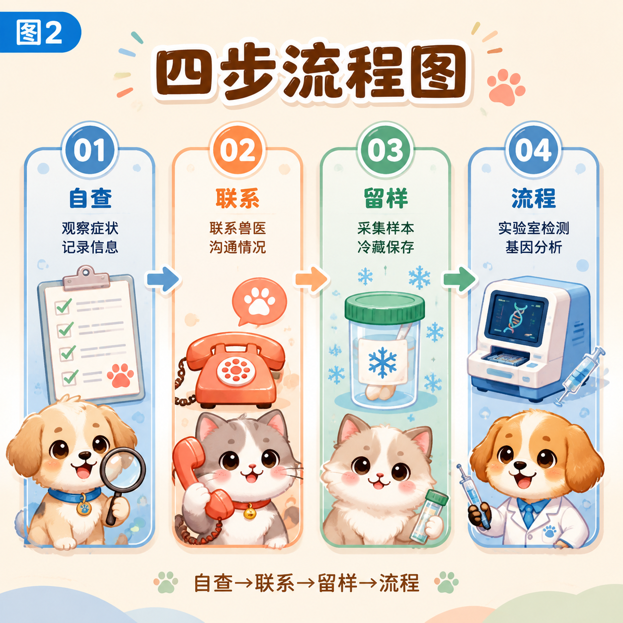 入组四步：自查→联系→留样→流程